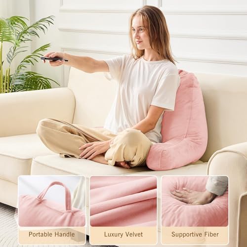Sasttie Reading Pillow for Bed, Back Pillow for Sitting Up, Peach Pink - Image 4