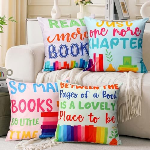 Tranqun 4 Pcs Book Throw Pillow Covers Classroom Reading Decor by Tranqun