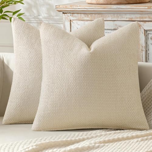 MIULEE Decorative Couch Throw Pillow Covers 16x16 Inch Neutral Cream 2 Pack by MIULEE