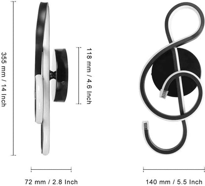 XEYOU 22W Modern Wall Sconce Lighting Indoor LED Creative Wall Light Fixture Music Symbol Art Decoration Wall Lamp for Living Room Bedroom Stair Corridor, Black 4500K