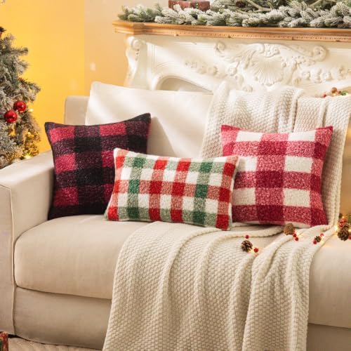 AQOTHES Red Green Plaid Christmas Throw Pillow Covers 18x18 Inch Set of 2 - Image 4