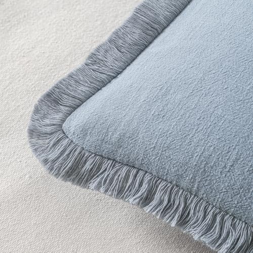 MIULEE Boho Linen Fringe Decorative Throw Pillow Covers Light Blue 20x20 - Image 3
