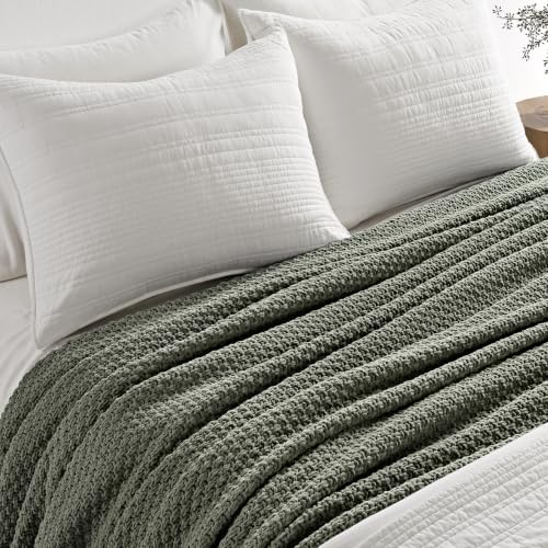 EVERGRACEHOME Chunky Chenille Knit Throw Blanket, Dried Thyme Green - Image 3