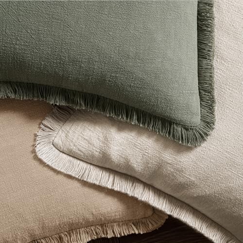 MIULEE Boho Linen Fringe Decorative Throw Pillow Covers Camel 18x18 - Image 4