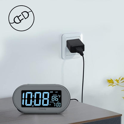 DreamSky Alarm Clocks for Bedrooms, Auto Set Digital Desk Clock for Bedside Nightstand, Electric Clock with Dimmable Brightness Dimmer, Auto DST, USB Port, Date, Temperature, Snooze