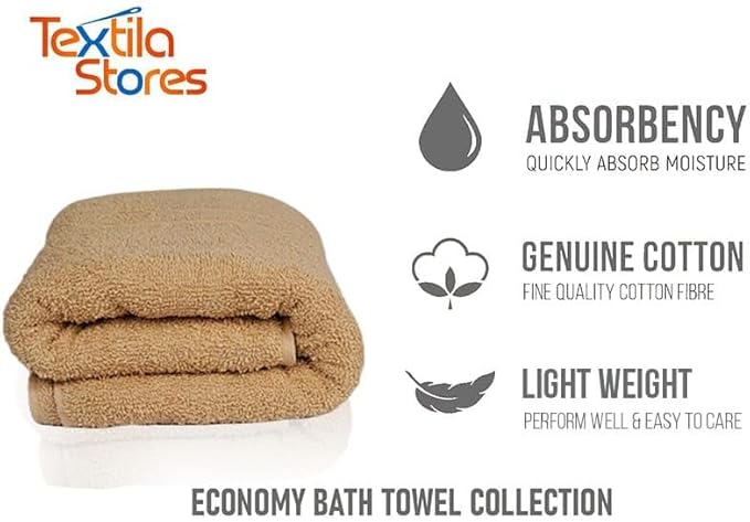 Basic Medium Bath Towels 24x48 Inches – Pack of 6 – Beige Color – Soft and Absorbent Multipurpose Cotton Towels for Bathroom, Spa, Gym, Salon, Hotel, Clinics and Everyday Use