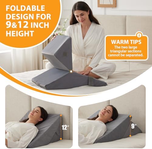 Ruqmuis Wedge Pillow Set for After Surgery, Adjustable 9&12 Inch Bed Wedge - Image 4