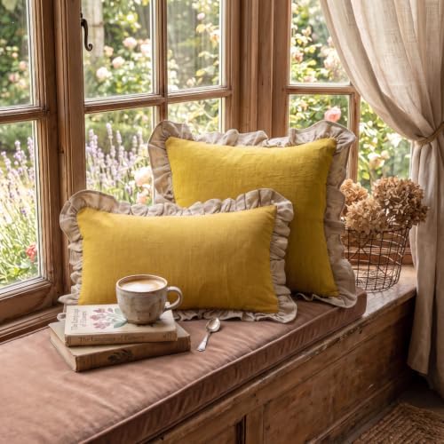 patdrea Vintage Yellow Linen Throw Pillow Covers - Image 4