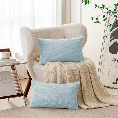 a moment Baby Blue Chenille Throw Pillow Covers 12x20 Inch Pack of 2 Modern - Image 2