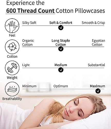 Warmstar Cotton Pillow Cases Standard Size Set of 2, 600 Thread Count - Image 4