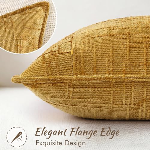 decorUhome Chenille Fall Throw Pillow Covers 12x20 Set of 2, Mustard Yellow - Image 3
