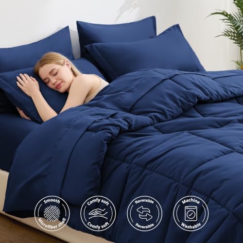 Love's cabin Plaid Twin Comforter Set, Dark Blue - Image 3