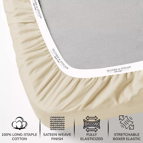 Feather & Stitch 100% Cotton Sateen 500 TC King Size Bed Sheet Set - Image 3