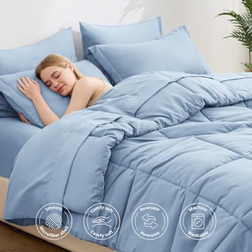 Love's cabin Plaid King Comforter Set, Light Blue - Image 3
