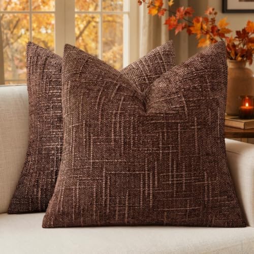 MIULEE Chenille Textured Throw Pillow Covers Terracotta 20x20 Set of 2 by MIULEE