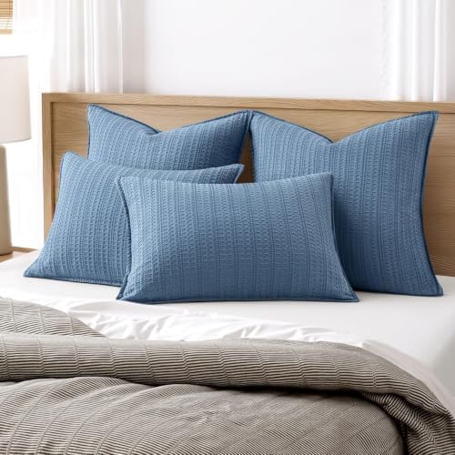 Decorative Waffle Pillow Shams King Size 20x36 Blue 2 Pack - Image 2
