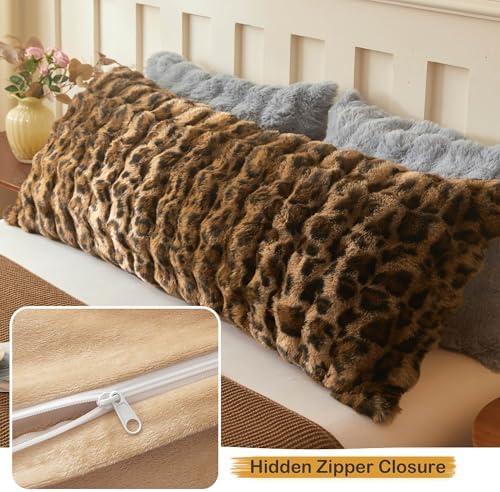 LIFEREVO Leopard Print Body Pillow Cover 20x54, Soft Faux Rabbit Fur - Image 4