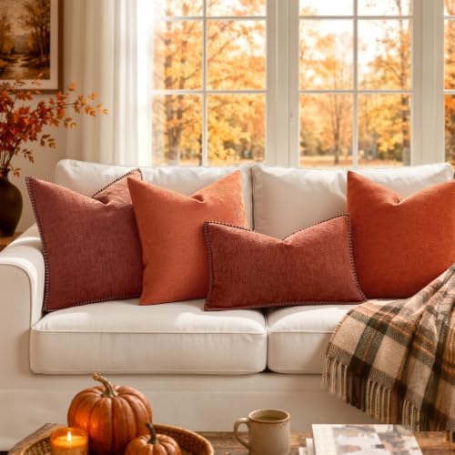 MIULEE Fall Decorative Couch Throw Pillow Covers 16x16 Inch Burnt Orange - Image 5