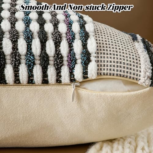 AmHoo Set of 2 Chenille Striped Textured Boho Throw Pillow Covers Aesthetic - Image 3