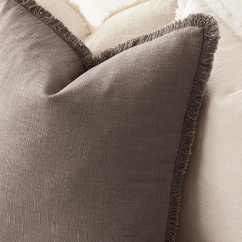 Foindtower Decorative Linen Fringe Throw Pillow Covers 24×24 Light Coffee - Image 5