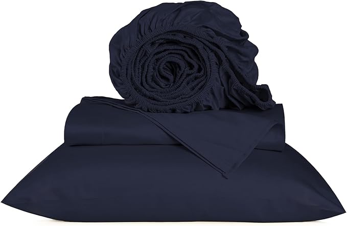 URBANHUT 800 Thread Count 100% Cotton Twin Size Sheets, Luxury 4 Piece Twin Bedsheets, Hotel Sheets Sateen Finish - Better Than Egyptian, 14" Elasticized Deep Pocket - Navy Blue