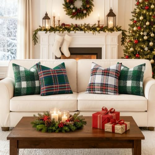 EMEMA Christmas Plaid Pillow Covers 20x20 Set of 2, Tartan Throw Pillow Covers - Image 6