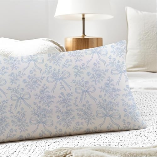 Coquette Blue Bow Chinoiserie Floral 20x54 Body Pillow Cover, French Country - Image 5