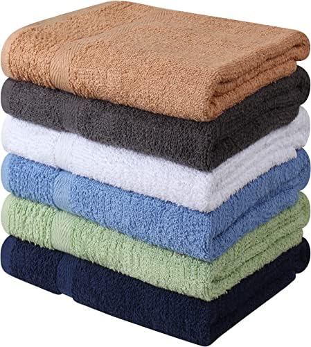 Towel and Linen Mart 100% Cotton 6 Pack Bath Towel Set, Quick Dry, Super Absorbent, Light Weight, Soft, (27 x 54 Pack of 6) Beige, White, Grey, Sky Blue, SAGE Green, Navy by T+%26+L+Towel+and+Linen+Mart