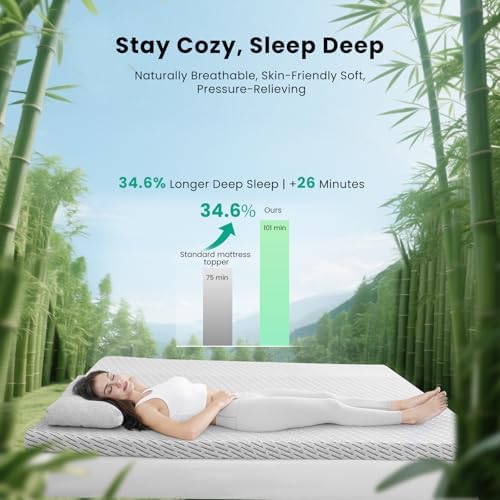 HOMRELEXA Firm Mattress Topper Queen Size 3 Inch, Cooling Gel & Bamboo Charcoal - Image 2