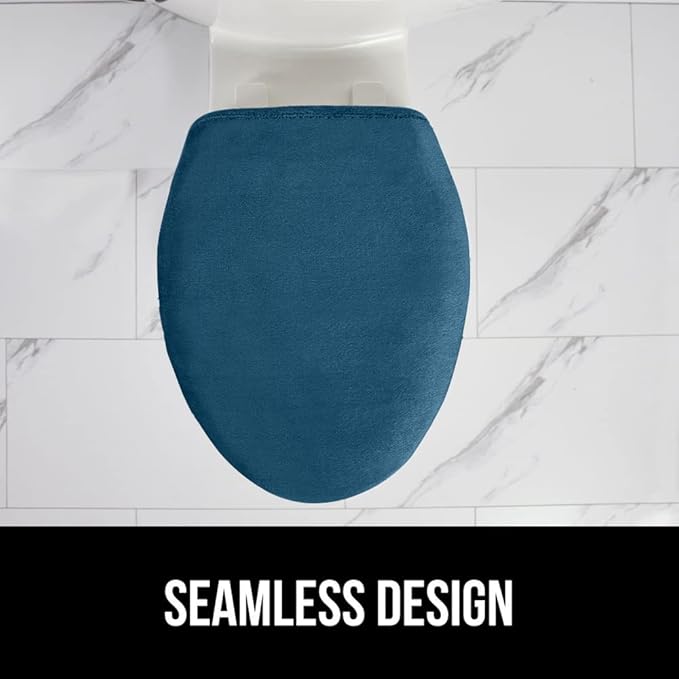 GORILLA GRIP Thick Memory Foam Bathroom Toilet Lid Seat Cover, Soft Velvet Topside, Machine Wash, Plush Cushioned Covers Fits Most Size Lids, Decorative Bath Room Accessories, 19.5x18.5, Blue
