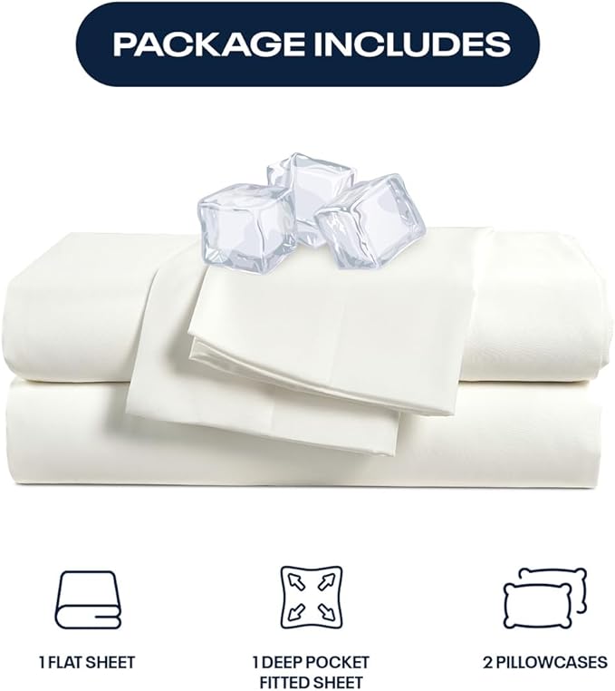 Reebok Full Size Sheet Set from Tencel™ Eucalyptus - Soft, Cooling & Breathable for Hot Sleepers, Deep Pocket Up to 17 Inches, 4Pc Hotel Luxury Bedding Set, Bedsheet & Pillowcases (White, Full)