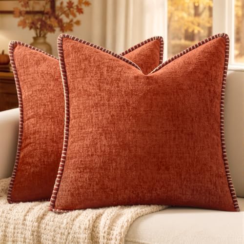 MIULEE Fall Decorative Couch Throw Pillow Covers 18x18 Inch Rust 2 Pack by MIULEE
