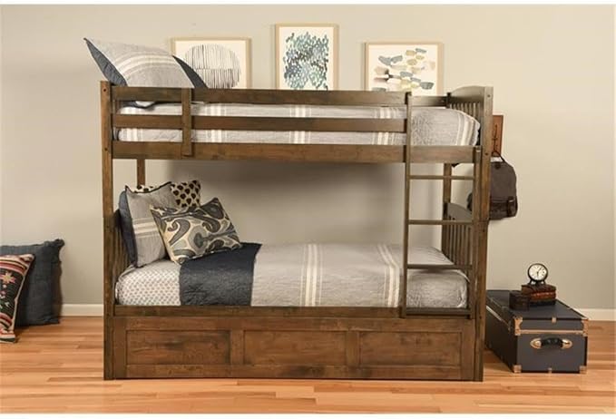 Kodiak Furniture Claire Wood Twin Over Twin Bunk Bed with Trundle Bed in Rustic Walnut Brown Finish - Mattresses Not Included