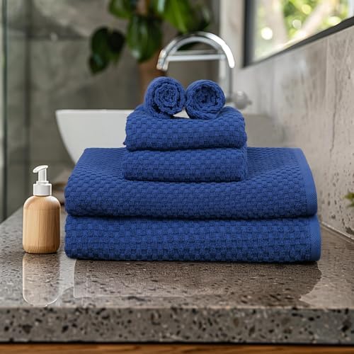 COTTON CRAFT Euro Spa Waffle Weave 6 Piece Towel Set - 100% Cotton - Blue - Image 2