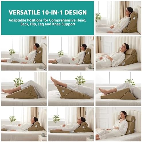 Bedluxe Adjustable 4pcs Bed Wedge Pillow Set, Memory Foam Wedges Pillow Post - Image 3