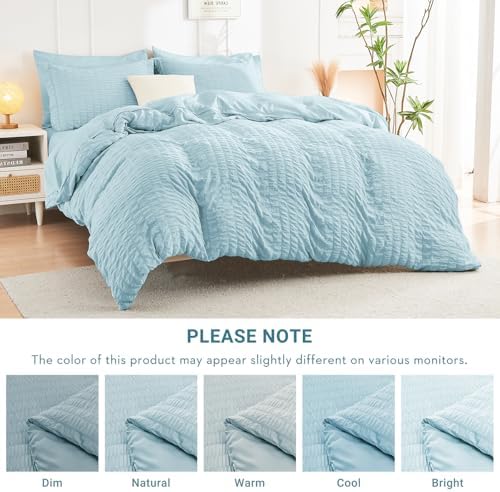 HYMOKEGE Lake Blue Oversized Queen Comforter Set Seersucker 7 Pieces, All - Image 7