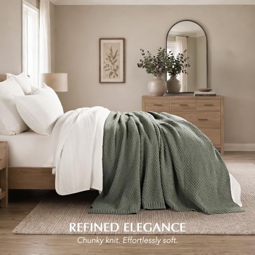EVERGRACEHOME Chunky Chenille Knit Throw Blanket, Dried Thyme Green - Image 4