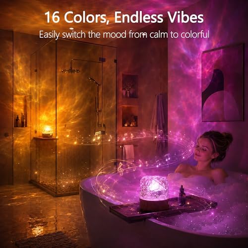 Waterproof Shower Light with Bluetooth Speaker, 16 Colors Shower Lamp with Remote & Touch Control, Rechargeable Ocean Wave Projector Light No Wiring, Mood Lighting for Inside Shower, Bathroom, Bathtub - Image 4