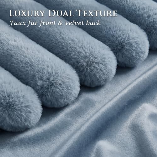 Set of 2 Decorative Throw Pillow Covers 20x20 Faux Fur Light Blue - Image 2