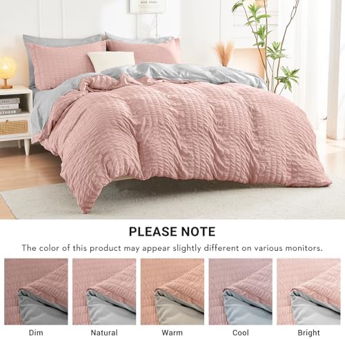 HYMOKEGE Rose Gold/Light Grey King Size Comforter Set Seersucker 7 Pieces - Image 6