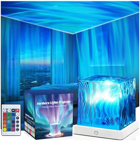 HUMIIEYE Northern Lights Projector, Cube Aurora Galaxy Projector with Remote, 16 Color Mood Lighting Dimmable Ocean Light, Memory Function, Trendy Cute Stuff for Teen Girls Gifts Bedroom Room by HUMIIEYE