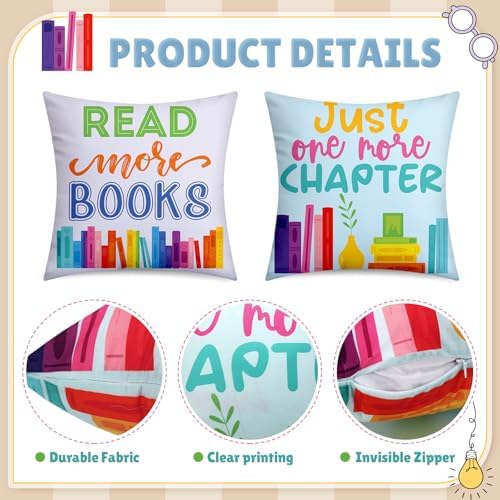 Tranqun 4 Pcs Book Throw Pillow Covers Classroom Reading Decor - Image 3