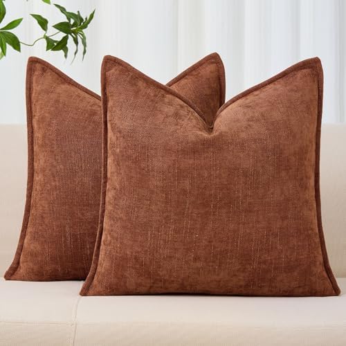 Allorry Throw Pillow Covers 24x24 Rust Chenille Solid Home DecorSY014E24 by Allorry
