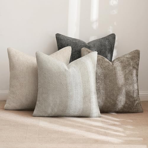 MIULEE Soft Decorative Chenille Pillow Covers Neutral 20x20 Pack of 4 - Image 3