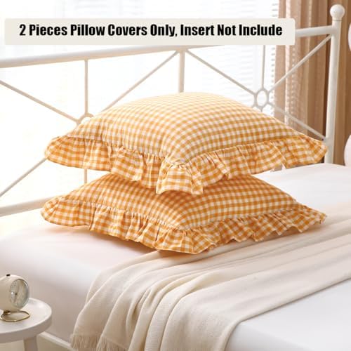 Mywinlle Mustard Yellow Gingham Ruffle Throw Pillow Covers 20"x20" - Image 3
