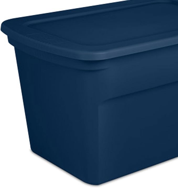 Sterilite 12-Pack Tote, Plastic Storage Bins with Snap Lids, 30 Gallon, Marine Blue - Stackable Home Organizers with In-Molded Handles for Bedroom, Garage, Basement and Attic