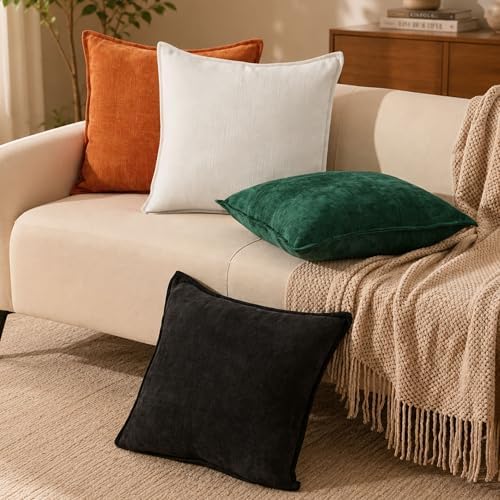 Allorry Throw Pillow Covers 24x24 Black Chenille Solid Home DecorSY014J24 - Image 5
