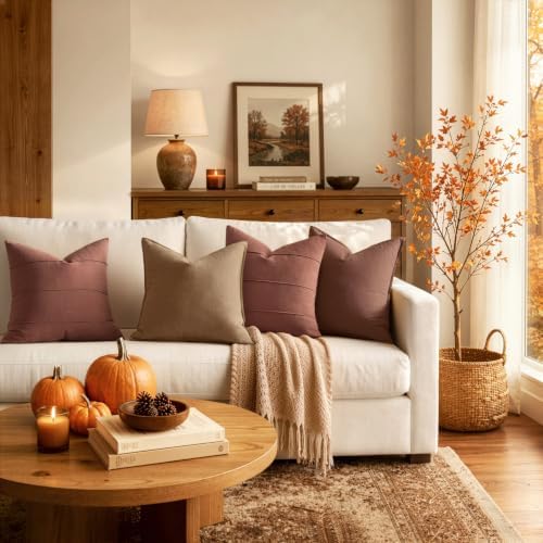 MIULEE Euro Sham Fall Linen Throw Pillow Covers 24x24 Autumn Glaze Striped - Image 3