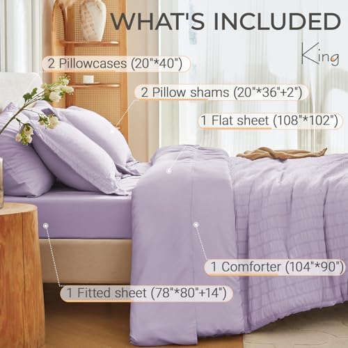 MUXHOMO 7 Pieces King Comforter Set, Seersucker Bed in a Bag King Size - Image 4