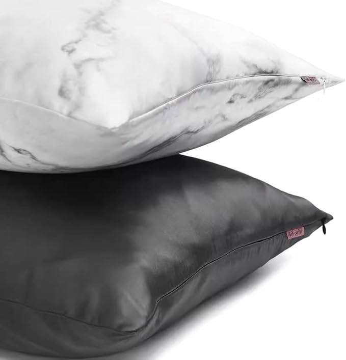 Kitsch Satin Pillowcase with Zipper for Hair & Skin, Softer Than Silk Pillow Cases Queen, Wrinkle-Free, Smooth and Cooling Satin Pillow Covers, Standard Size 19"x26" - Charcoal